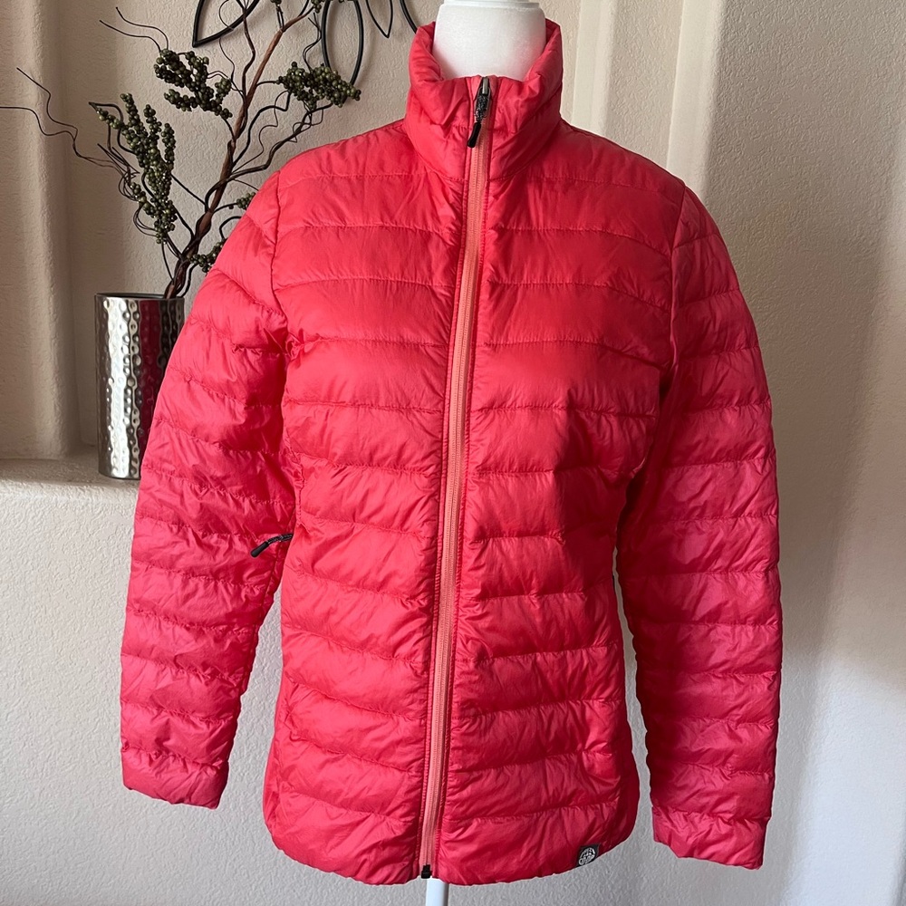 Eddie Bauer Women’s Down Puffer Jacket Coral Salmon Pink Full Zip Sz Small Warm